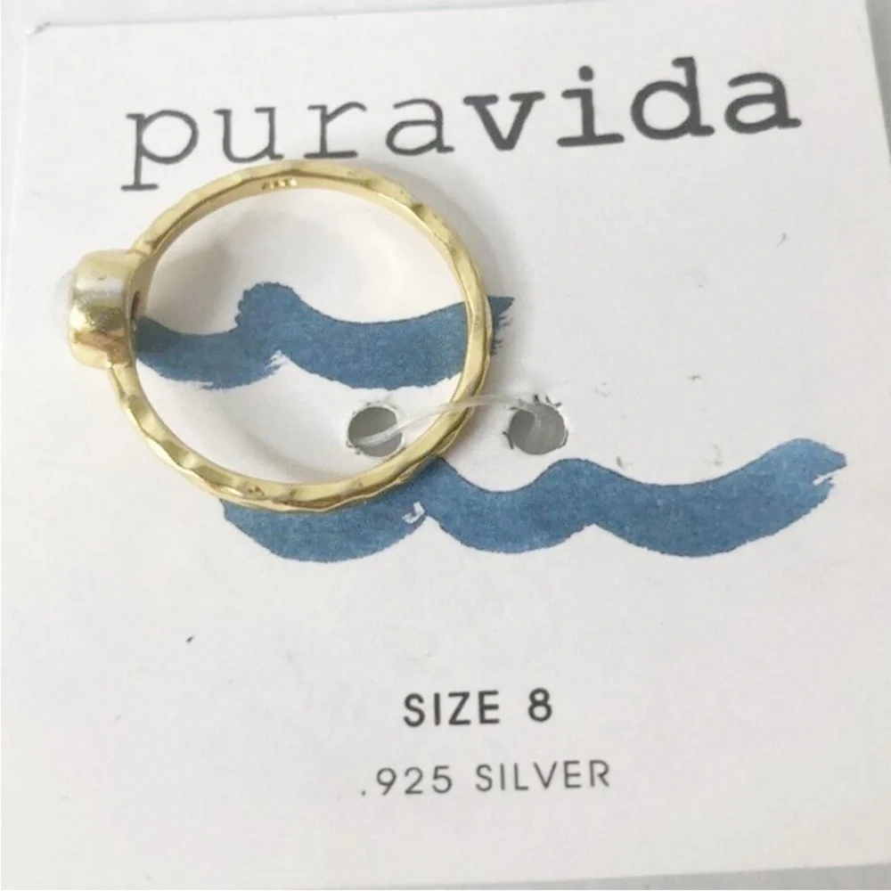 Pura Vida Ring 925 Sterling Silver Gold Plated Boho Howlite